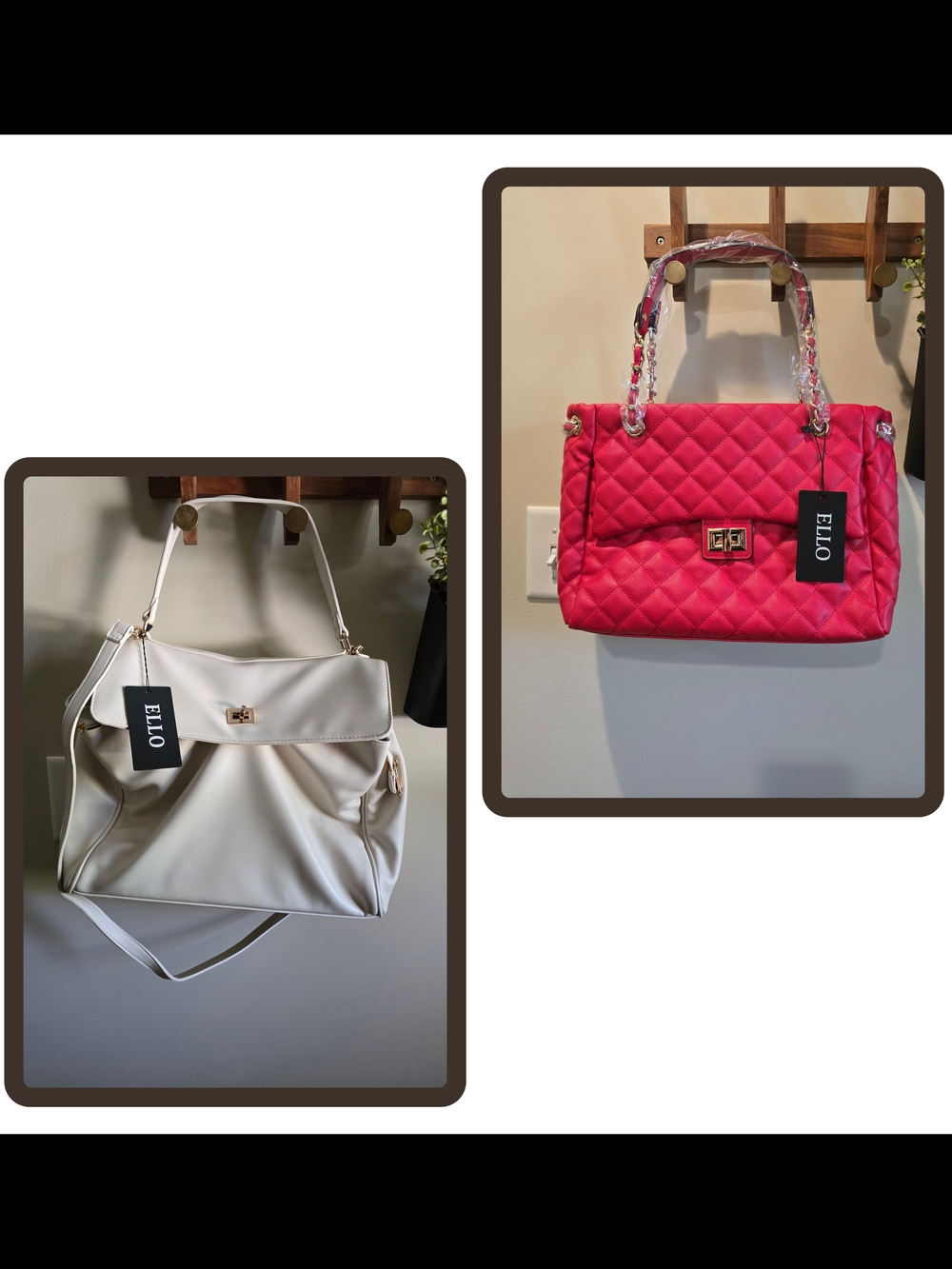 ELLO Bundle Quilted Chain-Handle Satchel Bag in Red And White Classy Bag